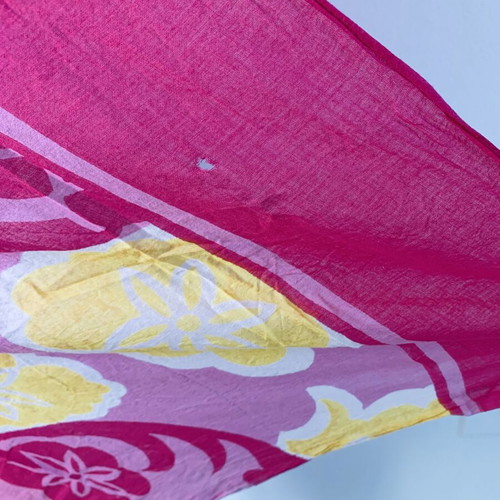 Vintage pareo used, pink and yellow cotton
