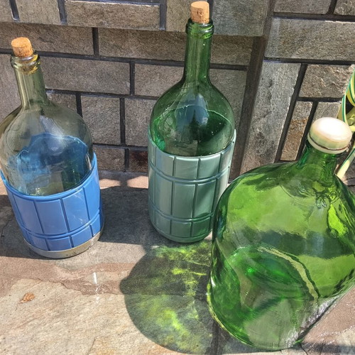 Vintage glass demijohns and storage jar set used, 4 pieces