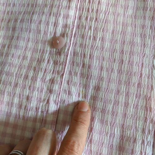 Gingham sleeveless women shirt used, pink and white, size L