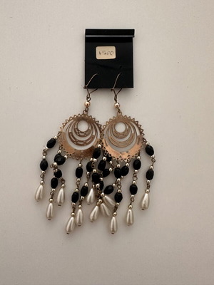 Boho hanging earrings used, black and gold tone