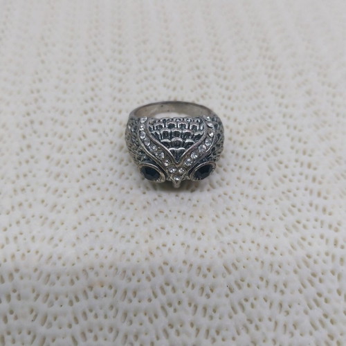 Vintage owl head ring with black onyx and crystals