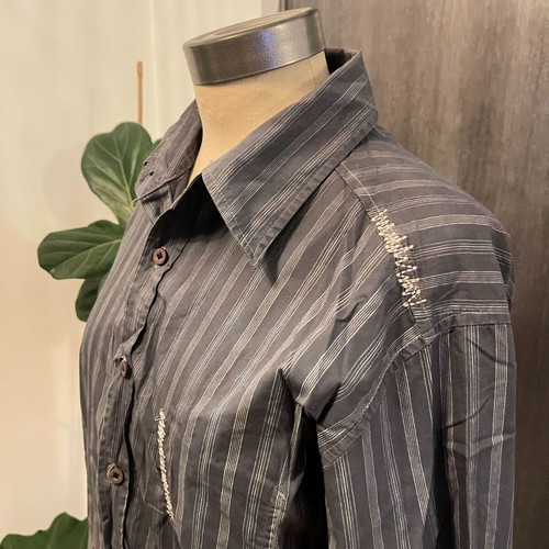 Vintage Style Striped Ombre Shirt with Embroidery Like New