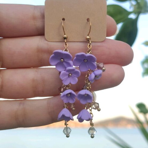 Earrings new polymer clay and steel, lilac color