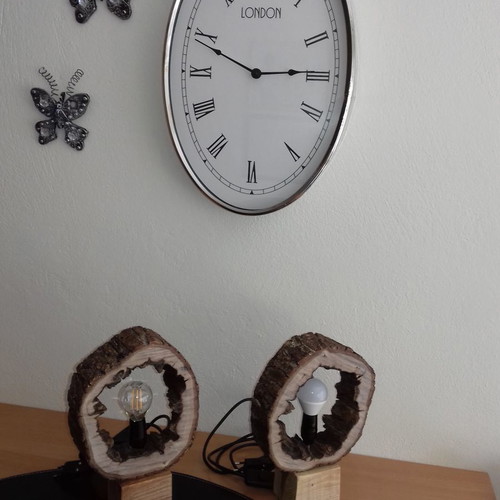 Set of handmade tree trunk lamps, new