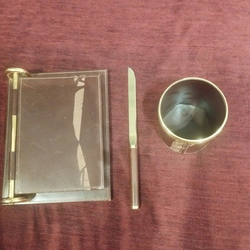 Vintage Italian Desk Set made of Genuine Calf Leather used