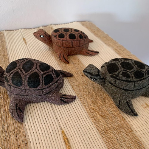 Decorative turtle 12 cm new, handmade from wood and colored sand
