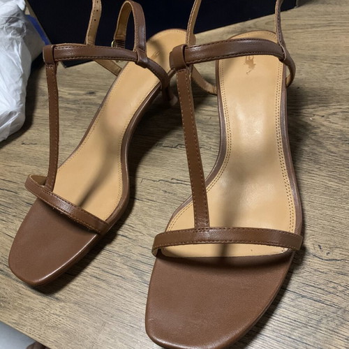 Polo Ralph Lauren Lambskin Kitten Heel Sandals Size 40 Brown New