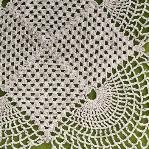 Vintage crochet doily set used, 4 pieces handmade dowry