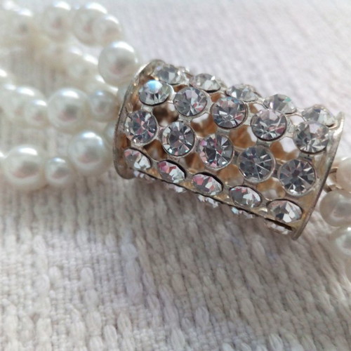 Pearl necklace used, white bayadere, faux bijoux