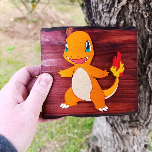 Charmander wooden decorative plaque, Pokémon, 15x15 cm