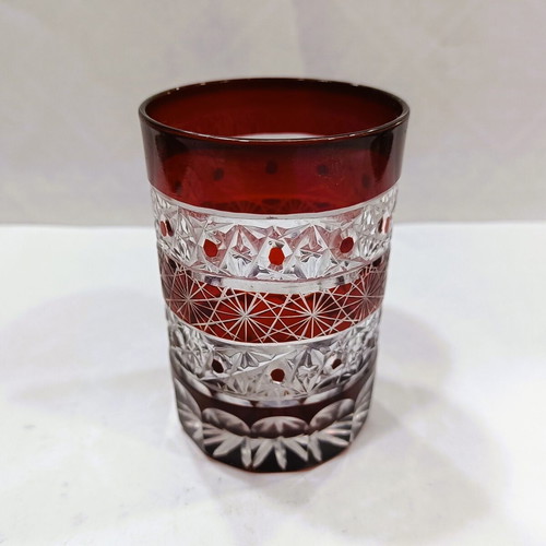 Bohemian Glass Masterpiece Museum Set Tumble-Up Ruby Cut-to-Clear like new