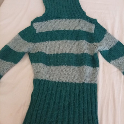 Handmade winter sweater, blue and grey stripes