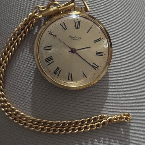 Raketa pocket watch used, 19 jewels, manual winding, gold color