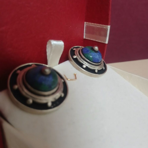 Vintage silver earrings with clips, blue and silver