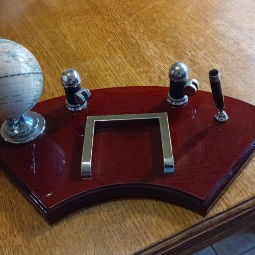 Compact office set used with wooden base and rotating globe