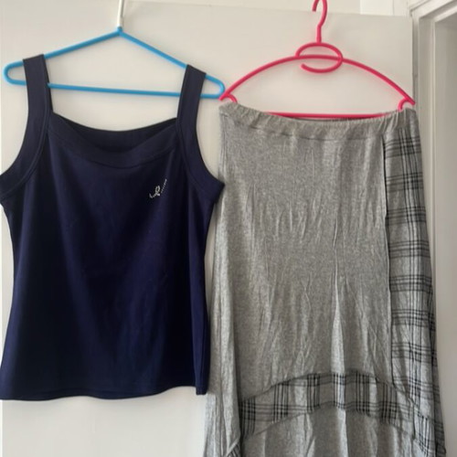 Skirt and blouse set used, size L-XL, grey and blue