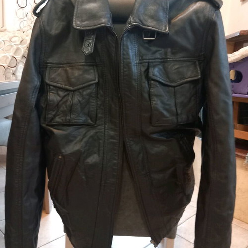 Leather jacket used, black, size XXL