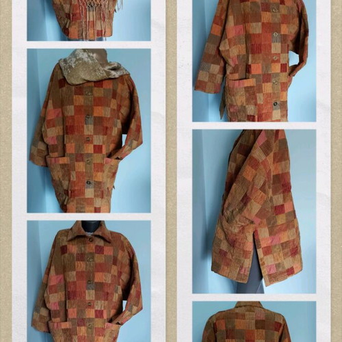 Checked transitional coat like new with handmade scarf