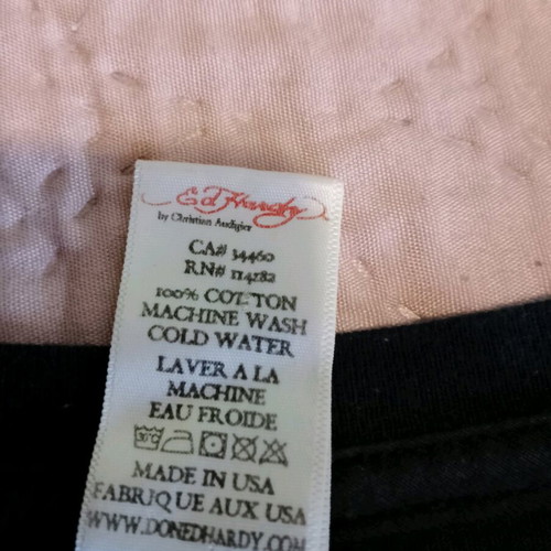 Ed Hardy T-shirt used in good condition, size S, black with multicolor design