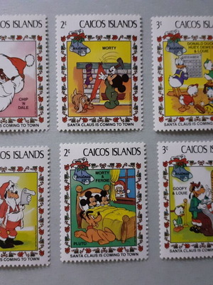 Caicos Islands Walt Disney Santa Claus Is Coming To Town Stamps Set 6 1983 mint