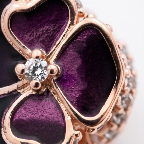 Pandora Deep Purple Pansy Flower Charm new with 14K rose gold and cubic zirconia