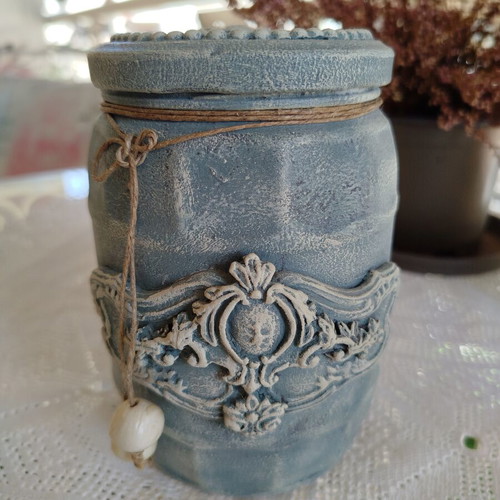 Handmade vintage glass vase mixed media shabby chic style