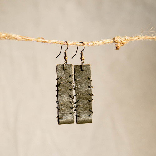 Handmade leather earrings new, green