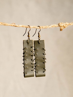 Handmade leather earrings new, green