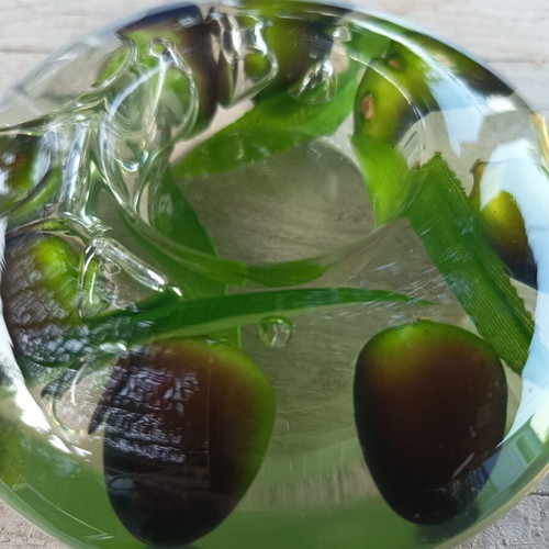 Vintage acrylic glass tealight holder with olive motif, like new