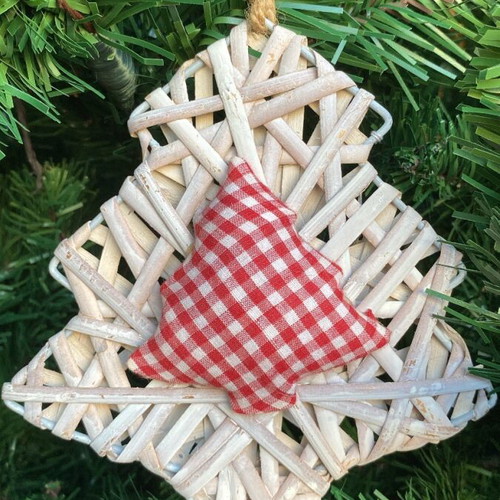 Wooden tree ornament new with white fabric tree
