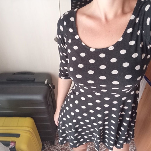 Mini casual dress, black and white polka dots