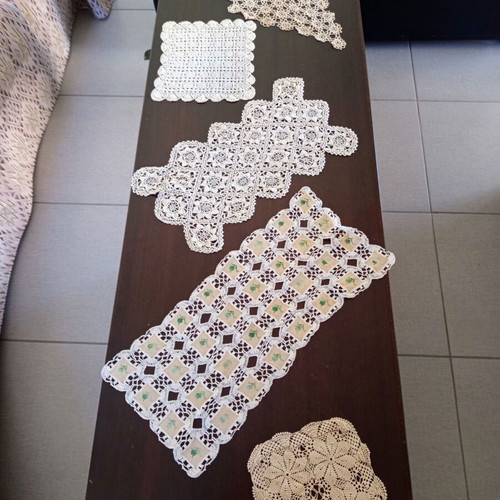 Set of 5 vintage crocheted napkins used, handmade and lace