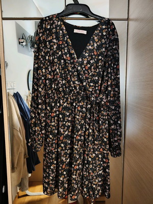 Pin up floral dress like new with transparent sleeves, multicolor