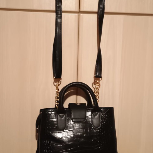 Crossbody bag new, black faux leather, adjustable strap