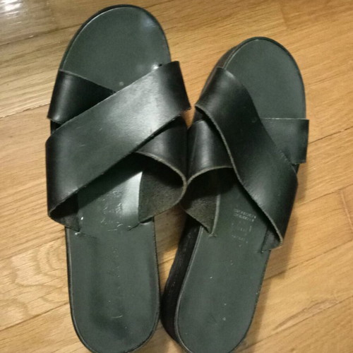 Vekelidis Black Leather Platform Sandals used, size 38
