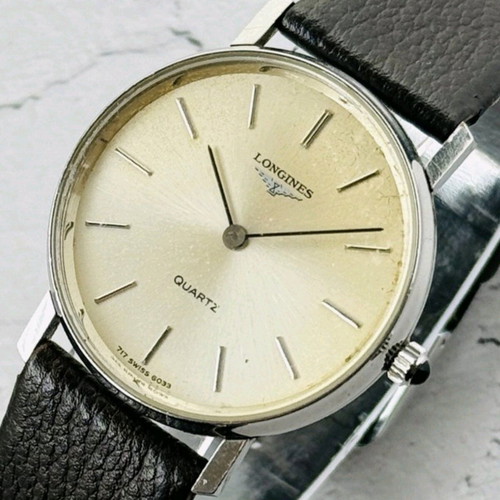 Longines Quartz 717 6033 vintage unisex dress watch used, brown leather strap