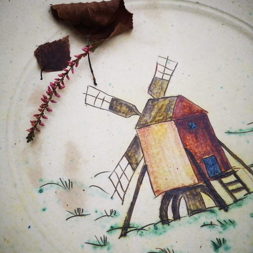Vintage ceramic platter used, handmade
