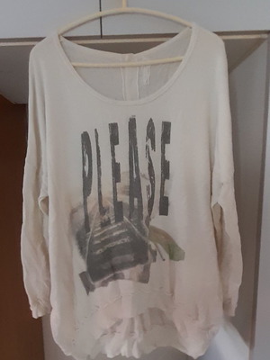 Long asymmetrical knitted blouse Please with back buttons, size L, white