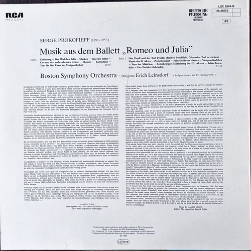 Prokofieff Romeo And Juliet vinyl used, classical music