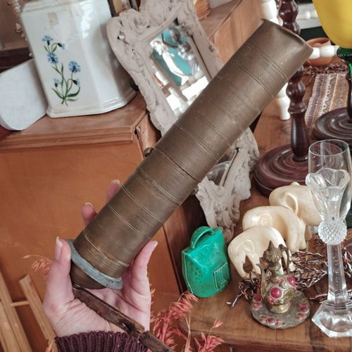 Old traditional brass manual coffee grinder used