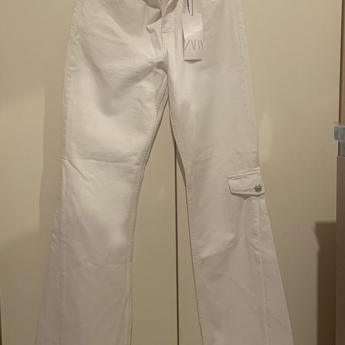 Zara white denim cargo jeans new, size EU 36, 100% cotton