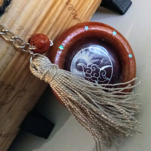 Handmade brown keychain bag pendant made of wood and resin new