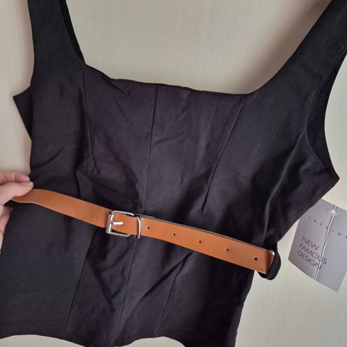 Black fitted top with belt new, sizes S and M