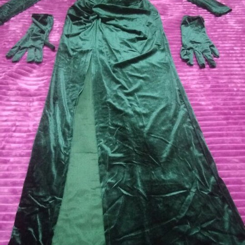 Velvet dress green cypress one size new with gloves