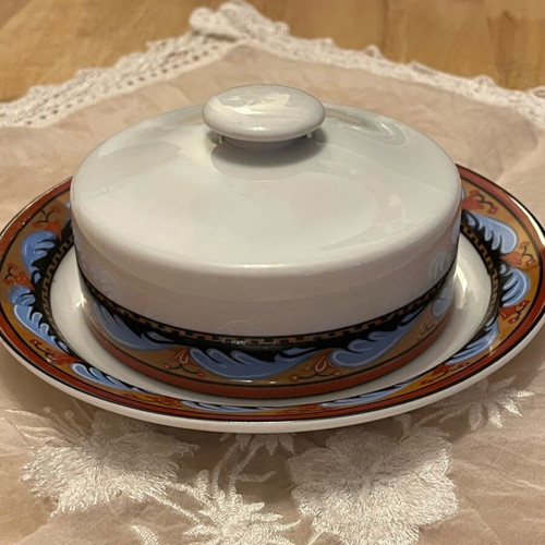 Slavkov Porcelain Butter Dish used with ornate multicolor pattern
