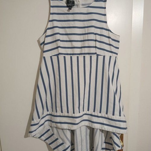 Sleeveless striped top, Access, size L, white and blue