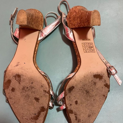 Silver sandals with rhinestones and ankle strap used, size 39