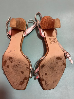 Silver sandals with rhinestones and ankle strap used, size 39