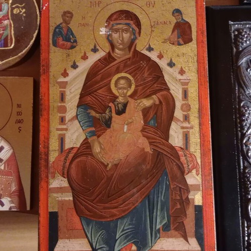 Religious icons used, 5 large, 5 small, censer, books