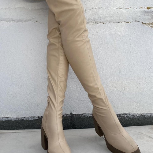 Over-the-knee boots new, size 38, beige, narrow ankle fit